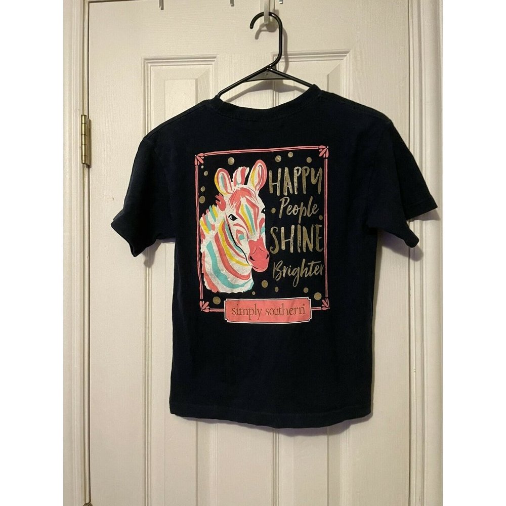 Simply Southern Shirt Women Medium Blue Pink Happy